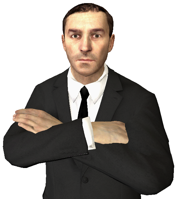 A suited figure, an original in-game screenshot